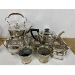 A quantity of Epns including a kettle on stand (26cm), a teapot, serving dish, milk jug, sugar bowl,