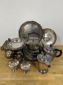 A quantity of Epns including a coffee pot (18cm), teapot, kettle, milk jug, sugar bowls, basket,