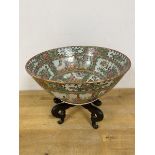 An early 20thc Chinese famille rose bowl on stand, bowl marked made in China (11cm x 29cm)