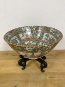 An early 20thc Chinese famille rose bowl on stand, bowl marked made in China (11cm x 29cm)