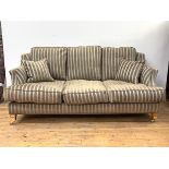 Wade Upholstery, A contemporary 'Kempston' three seat sofa, upholstered in a teal and brown stripped
