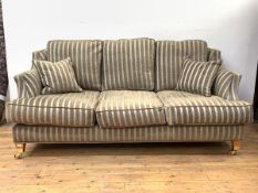 Wade Upholstery, A contemporary 'Kempston' three seat sofa, upholstered in a teal and brown stripped