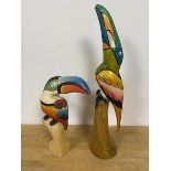 Two carved and painted tropical birds tallest measures 41cm high