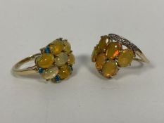 Two 9ct gold cluster rings, both set opals, one also set chip diamonds (O) (combined: 6.16g)