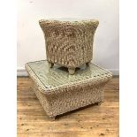 A wicker veranda coffee table of square form with plate glass top, (H40cm, W76cm, D75cm) together