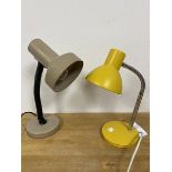 An Endon part gooseneck desk lamp with yellow shade and base measures 38cm high and another