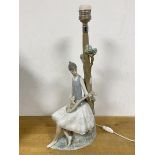 A Lladro figure table lamp, Girl Seated Playing Strung Instrument (50cm)