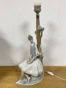A Lladro figure table lamp, Girl Seated Playing Strung Instrument (50cm)