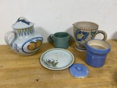A mixed lot of china including a Buchan stoneware lidded jug (21cm), Buchan ware plate and milk jug,