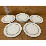 A set of nine Royal Doulton pastorale dinner plates each measures 26.5cm diameter