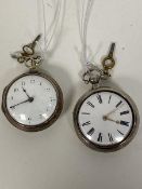 A George III silver pair cased verge fusee pocket watch, white enamelled dial with arabic chapter