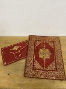 A 19thc red leather envelope with gilt decoration and two pockets to interior (33cm x 26cm) and