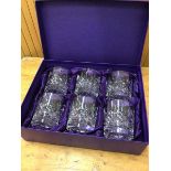 A set of six Edinburgh crystal slice cut whisky glasses in original box each glass measures 8.5x8cm