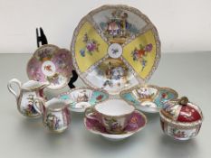 A group of Meissen and Helena Wolfson (Dresden) ceramics comprising: a yellow ground cabinet plate