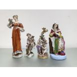 A group of porcelain figures comprising: a 19th century Meissen group of a Classical lady and a