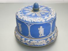 A 19th century light blue dip jasperware cheese dome, possibly Dudson (unmarked), the cover with