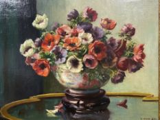 Leonard Carr Cox (British 1879-1950), Still Life of a Bowl of Anemones, signed, oil on canvas, in