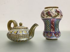 A Cantagalli lustre-glazed teapot, c. 1900, of flattened spherical form, with twin serpent handle