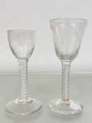 An early 19th century airtwist wine glass, with funnel bowl; together with an airtwist cordial