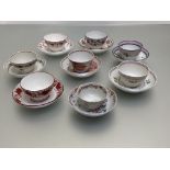 A collection of eight English tea bowls and saucers, c. 1800, various factories and patterns