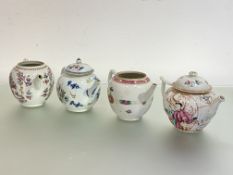 A group of four Chinese Export porcelain teapots, 18th century comprising: the first enamel