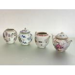 A group of four Chinese Export porcelain teapots, 18th century comprising: the first enamel