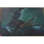 British School, 20th Century, Spitfires in a Night Sky, oil on canvas, unsigned, framed. 58cm by