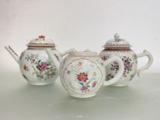 A group of three Chinese Export famille rose porcelain teapots, 18th century, each of bullet