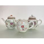 A group of three Chinese Export famille rose porcelain teapots, 18th century, each of bullet