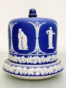 A 19th century tall mid-blue dip jasperware cheese dome, possibly Dudson (unmarked), the cover