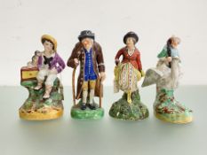 A group of early 19th century Staffordshire figures comprising: Mother Goose; a boy seated with a