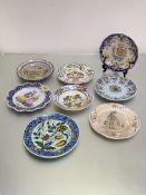 A group of Nevers, Quimper and other French faience plates, of various designs, three painted with