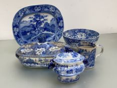 A group of early 19th century blue and white printed transferware comprising: a Rural Scenery