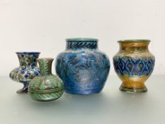 A group of Persian and other ceramics comprising a small baluster vase with Iznik decoration; a