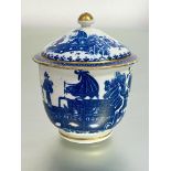 A Caughley blue and white porcelain sucrier, c. 1770-80, in the Fisherman and Cormorant pattern,