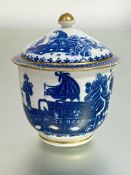 A Caughley blue and white porcelain sucrier, c. 1770-80, in the Fisherman and Cormorant pattern,