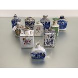 A group of 18th and 19th century tea cannisters and caddies comprising: three Delft examples (two