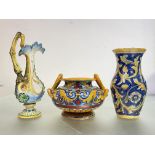 A group of 19th century and later maiolica comprising: a Cantagalli twin-handled jar, of squat