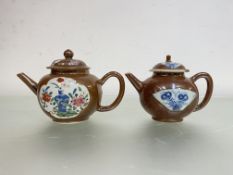 Two Chinese Batavian porcelain teapots, probably 18th century: the first enamel painted with