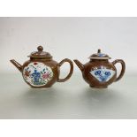 Two Chinese Batavian porcelain teapots, probably 18th century: the first enamel painted with