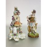 Two Derby porcelain figures of Mars: the first modelled with shield before a flowering tree trunk,