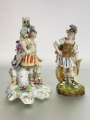 Two Derby porcelain figures of Mars: the first modelled with shield before a flowering tree trunk,