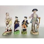 A pair of Derby figures of a Hunter and Companion, c. 1800, he with a hound at his feet, she a