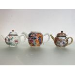 Three Chinese Export porcelain teapots, 18th century, each of bullet form: the first in a Kakiemon