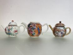 Three Chinese Export porcelain teapots, 18th century, each of bullet form: the first in a Kakiemon