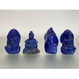 Three lapis lazuli carvings of the seated Buddha, together with a lapis lazuli fragment. (4) Tallest