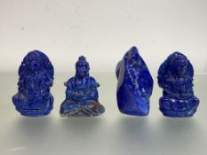 Three lapis lazuli carvings of the seated Buddha, together with a lapis lazuli fragment. (4) Tallest
