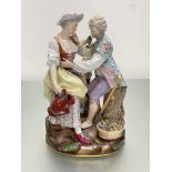 A 19th century Meissen porcelain figure group, modelled as a lady gardener with a boy a basket at