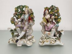 A pair of large Samson porcelain bocage figures in the Derby style, c. 1900, modelled as shepherd