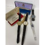 A collection of wrist watches including a Rotary Flyer, Everite, Accurist, Corvette and a Kelia (a